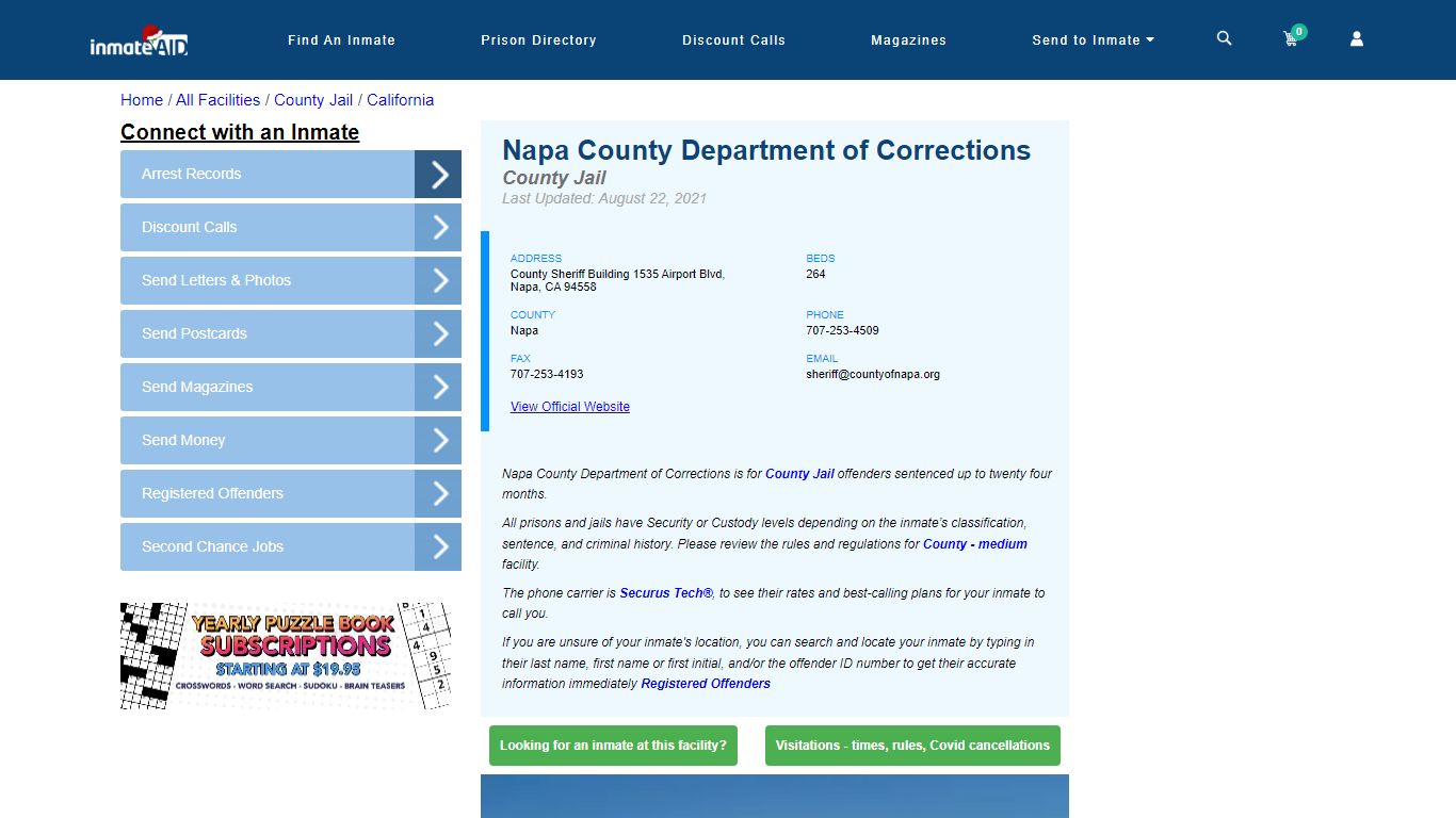 Napa County Department of Corrections - Inmate Locator - Napa, CA